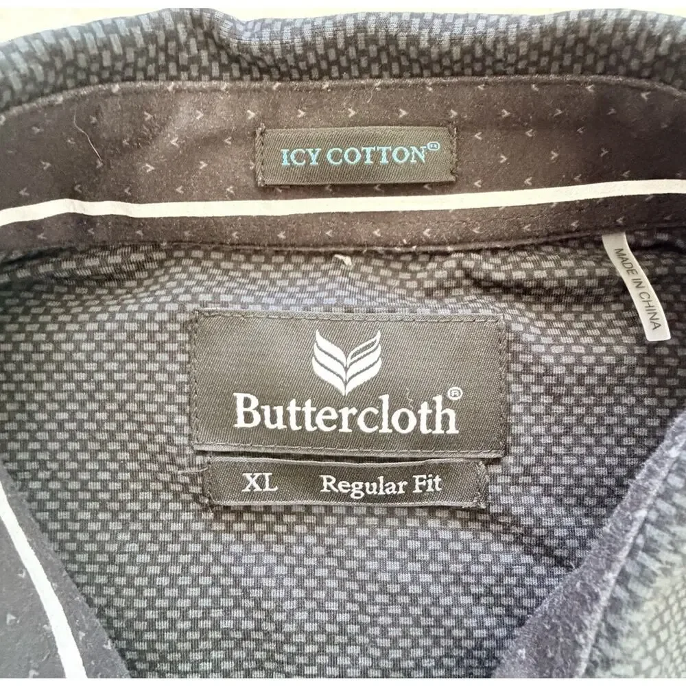 Buttercloth Established in Icy Cotton Mens Black Pattern Polo Shirt XL $138